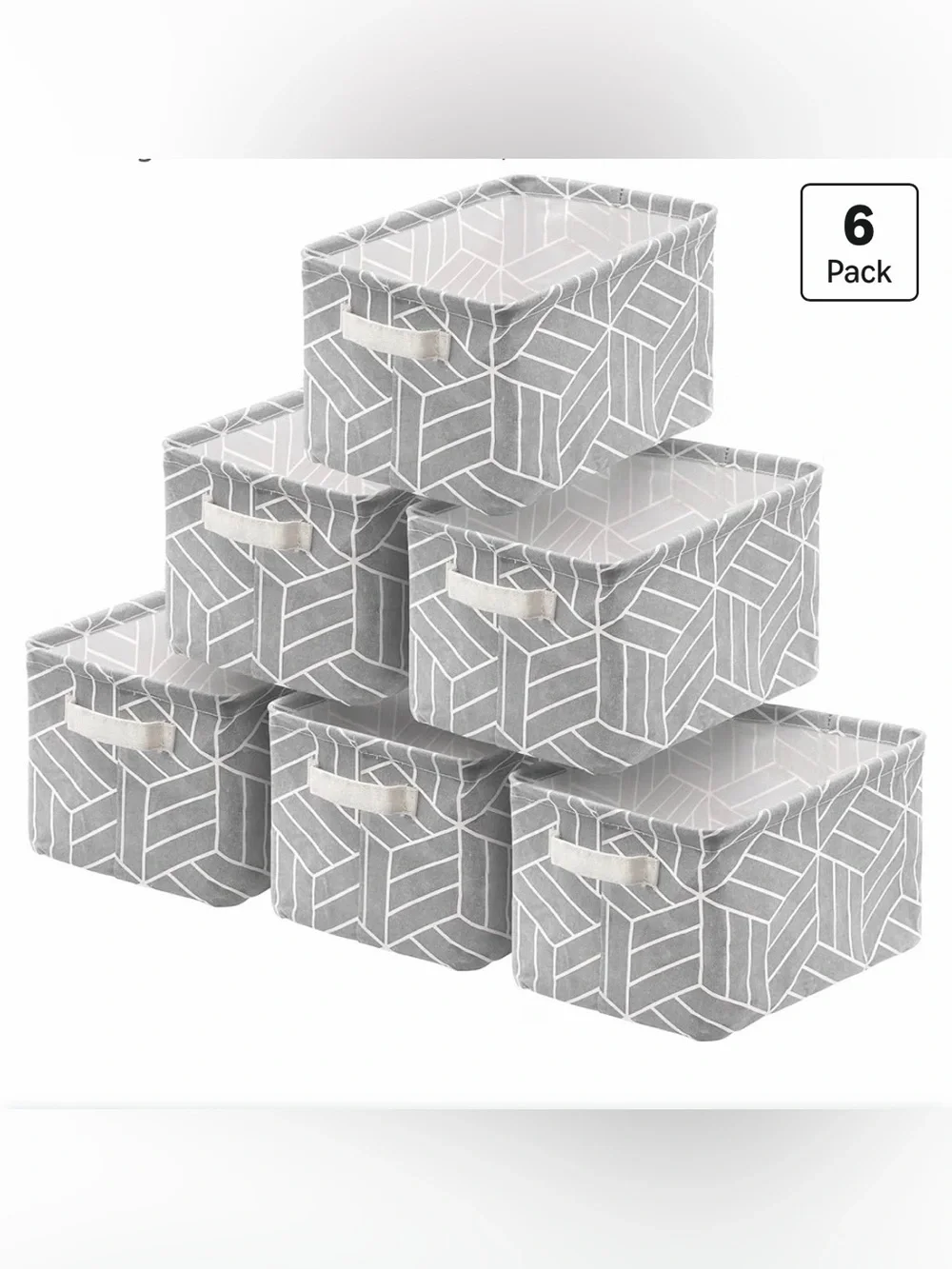 CROWNED 6-Pack Foldable Fabric Storage Bins – Gray/White